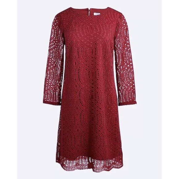 J. Crew Factory Dresses & Skirts - J. Crew 3/4 Three-Quarter Sleeve Lace Shift Mini Dress in Burgundy